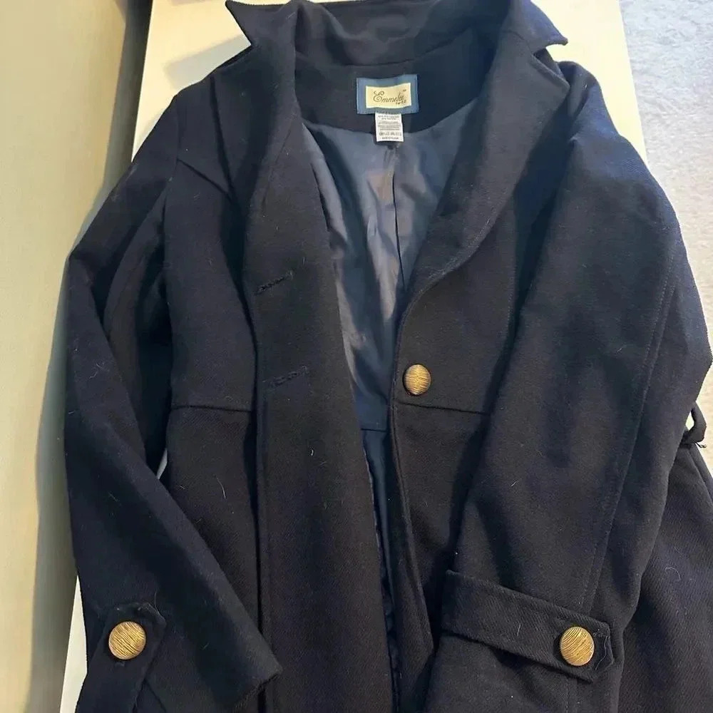 Emmelee for FC navy long coat no belt women’s medium rarely used